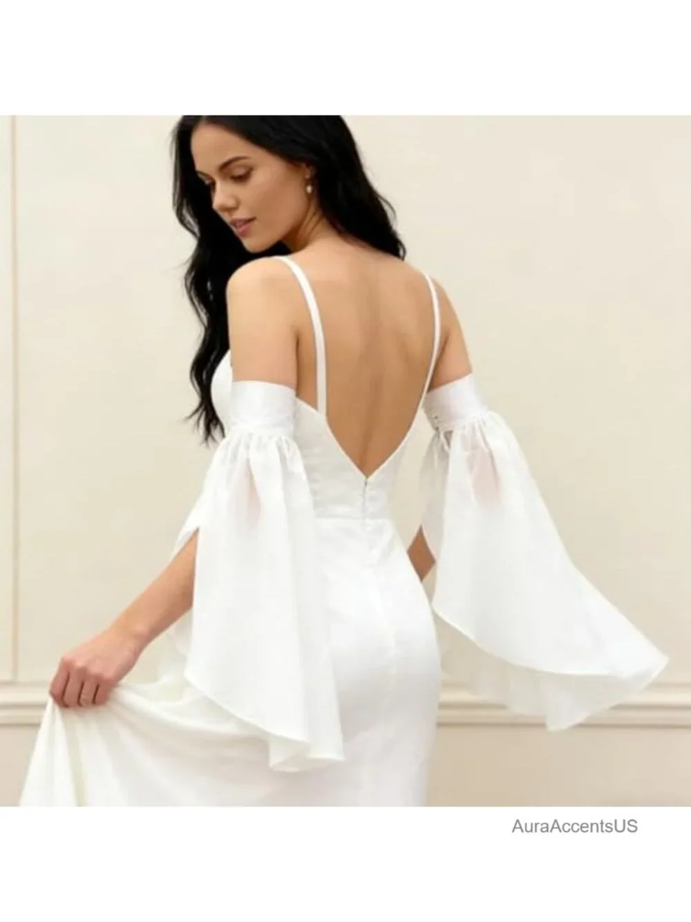 Women's Victorian Long Tulle Bell Sleeves with Adjustable Tie Cuffs, Chiffon